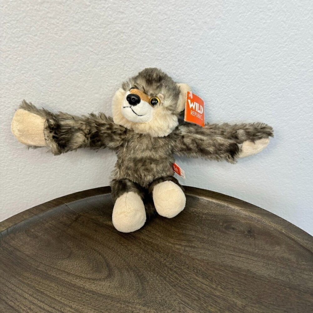 Wild Republic Huggers Wolf Plush Slap Bracelet Stuffed Animal Brown 8"